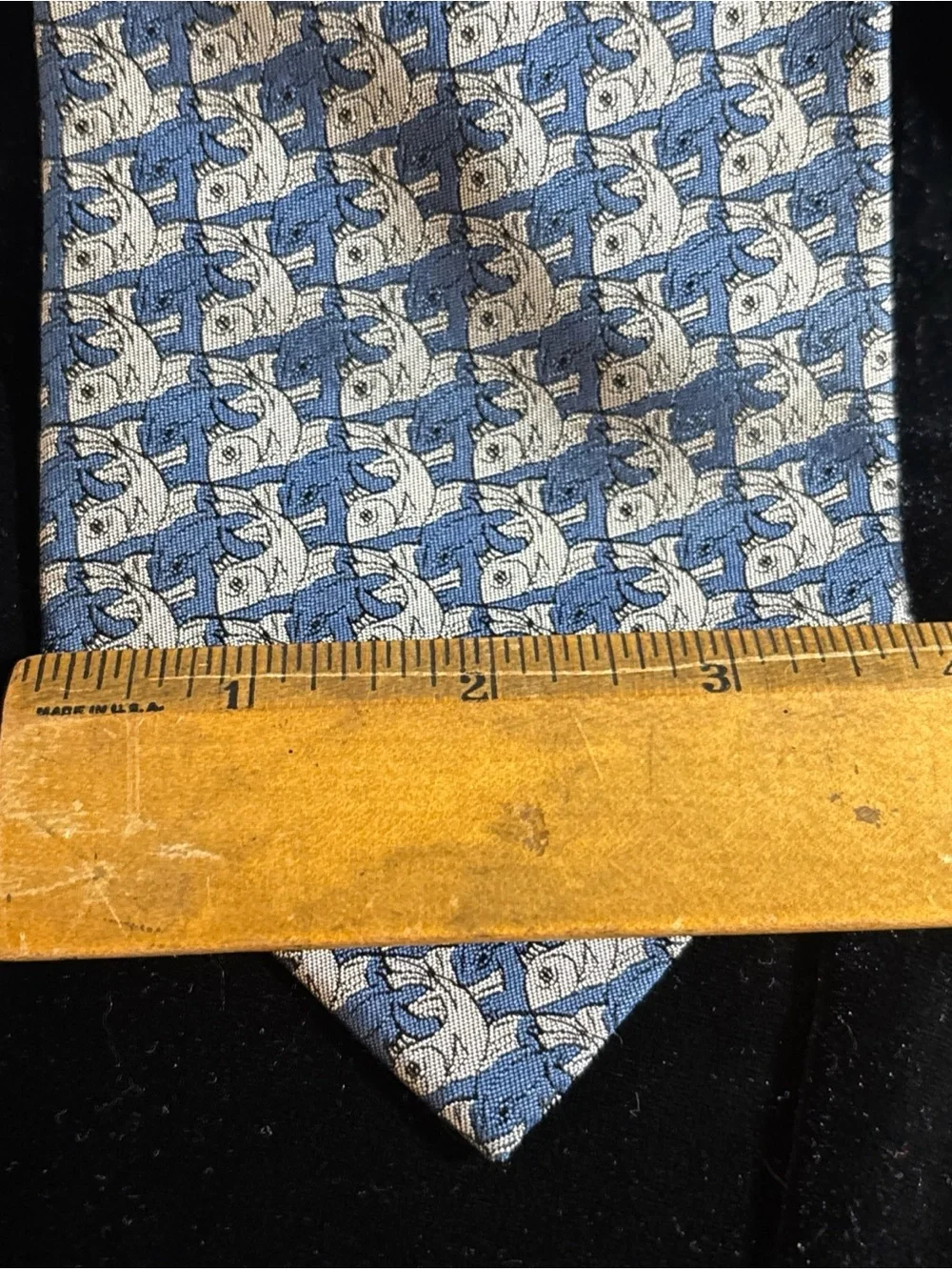 MC Escher Blue Tessellation Fish Pattern Silk Tie